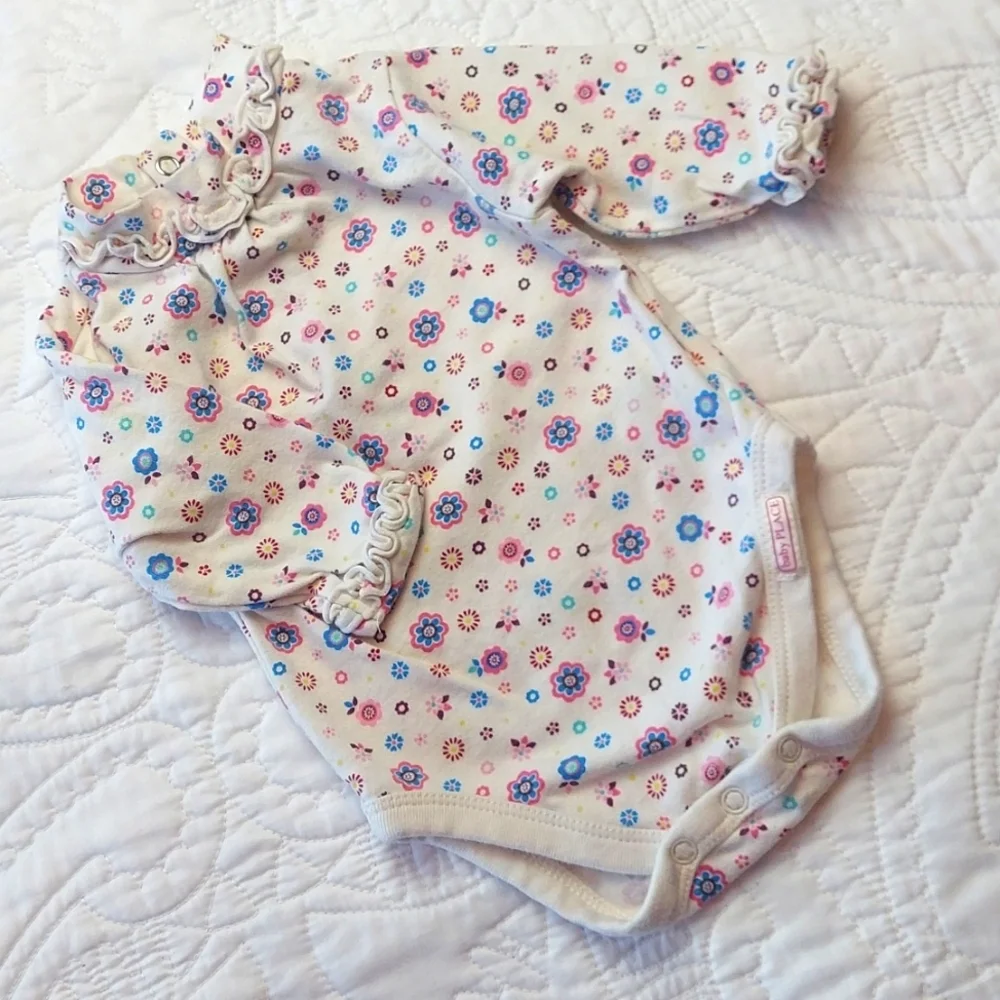 * Children's Place Floral Print Baby Girl Bodysuit and Denim Jeans, 0-3 months